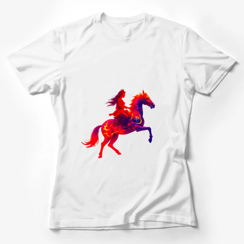 Mystical Red Horse and Rider Silhouette Fantasy Art Female T-Shirt