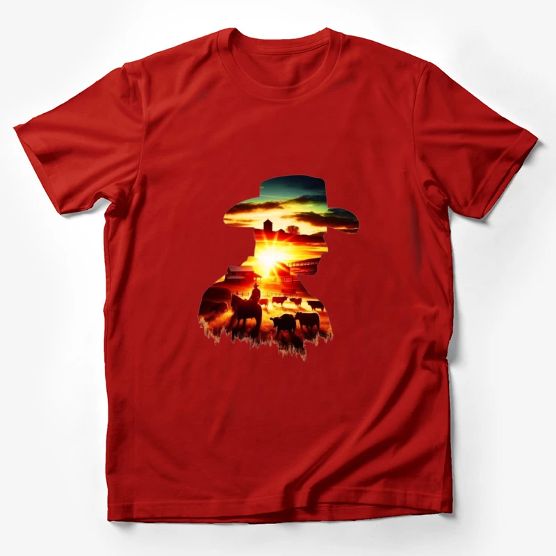Silhouette of a Cowboy at Sunset Male T-Shirt