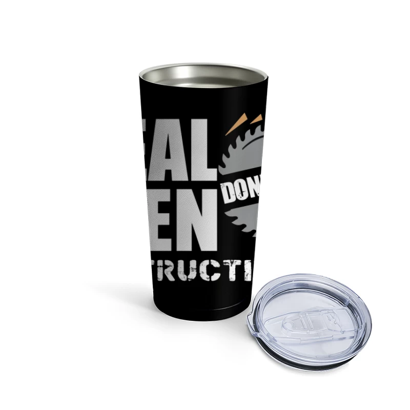 Real Men Instructions Industrial Construction Logo with Saw Blade Travel Mug