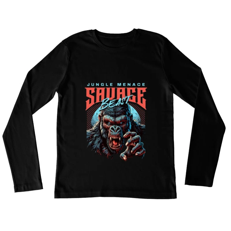 Savage Jungle Gorilla Monster Retro Art Design Female Long Sleeve T-Shirt