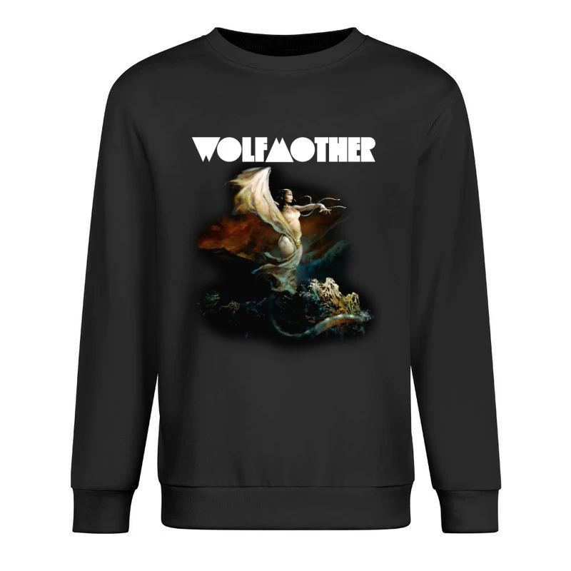 Ethereal Fantasy Figure in Flowing Robes Against Dark Sky Male Pullover Sweatshirt