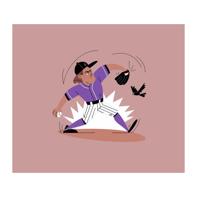 Baseball Pitcher in Purple Uniform Cartoon Illustration Tapestry