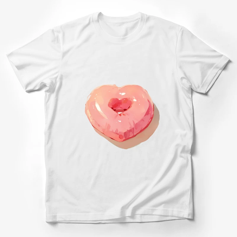 Pink Heart-Shaped Glazed Donut Digital Illustration Male T-Shirt