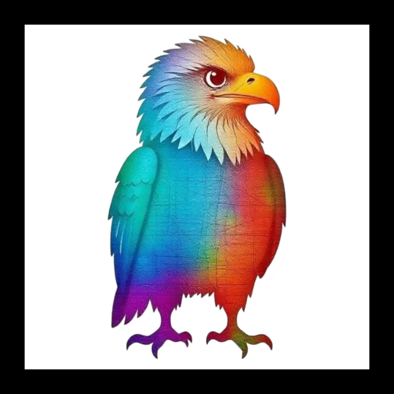 Rainbow-Colored Eagle Fantasy Digital Illustration Pin