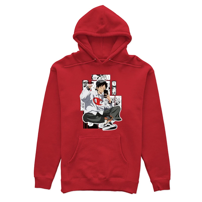 Junge mit Smartphone und lässigem Stil Damen Pullover Hoodie