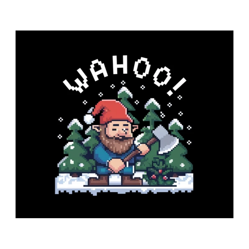 Pixelated Christmas Gnome in Snowy Forest Tapestry