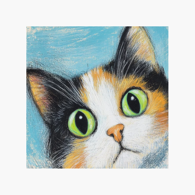 Vibrant Close-up Portrait of Calico Cat with Green Eyes Cotton Tote Bag