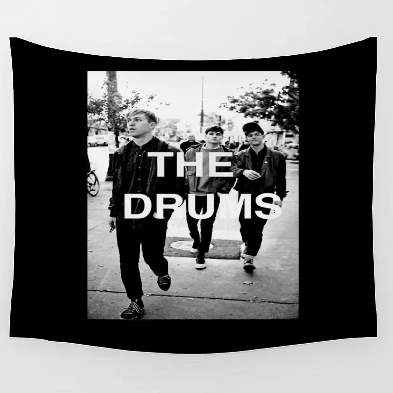 The Drums Band Members Walking on Street - Vintage Black and White Photo Tapestry