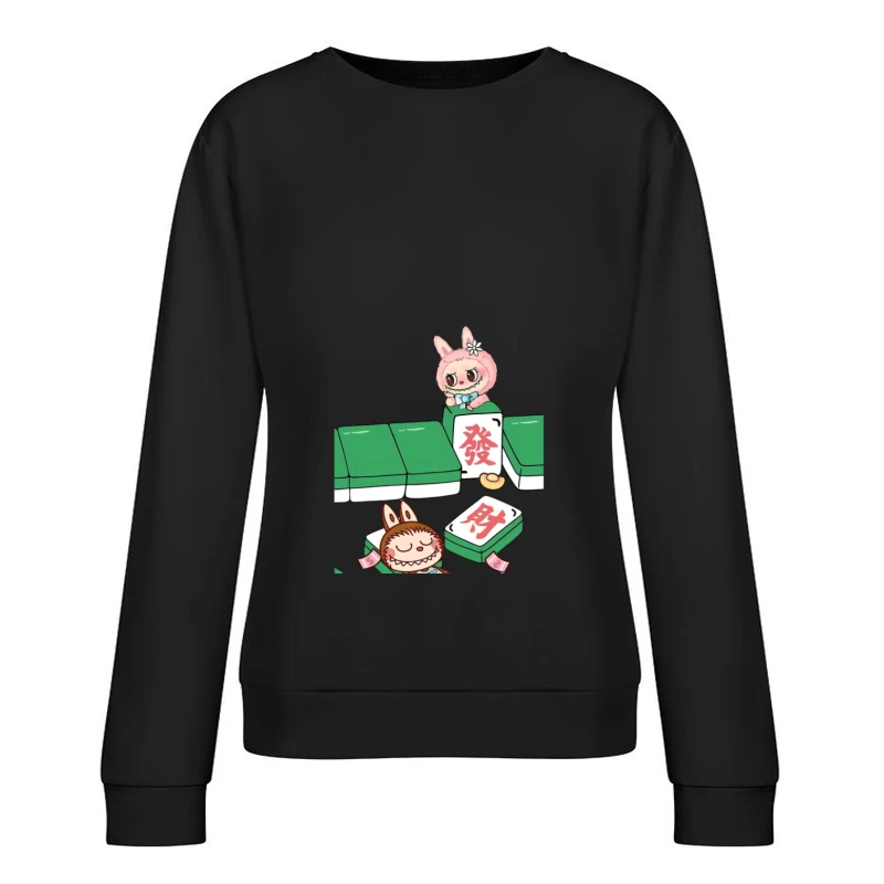 Niedliche Häschen mit Mahjong-Steinen Damen Pullover Sweatshirt