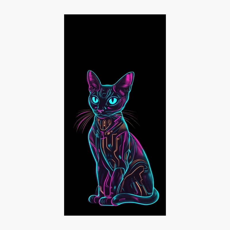 Cyberpunk Feline: Neon Digital Art of Futuristic Cat iPhone Case