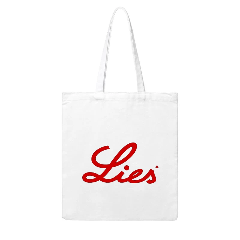 Red Cursive "Lies" Typography Logo Cotton Tote Bag