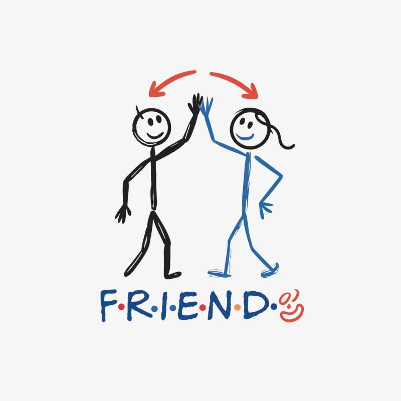Simple Stick Figure Friends High-Fiving Female Long Sleeve T-Shirt