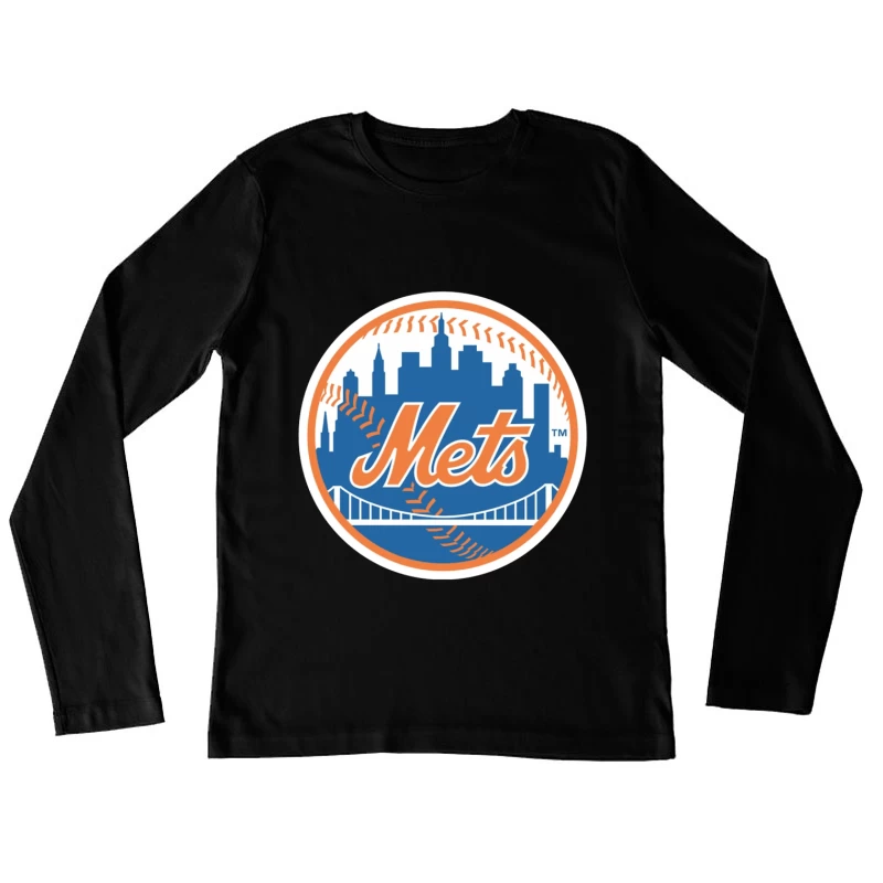 New York Mets MLB Baseball Team Logo with City Skyline Female Long Sleeve T-Shirt