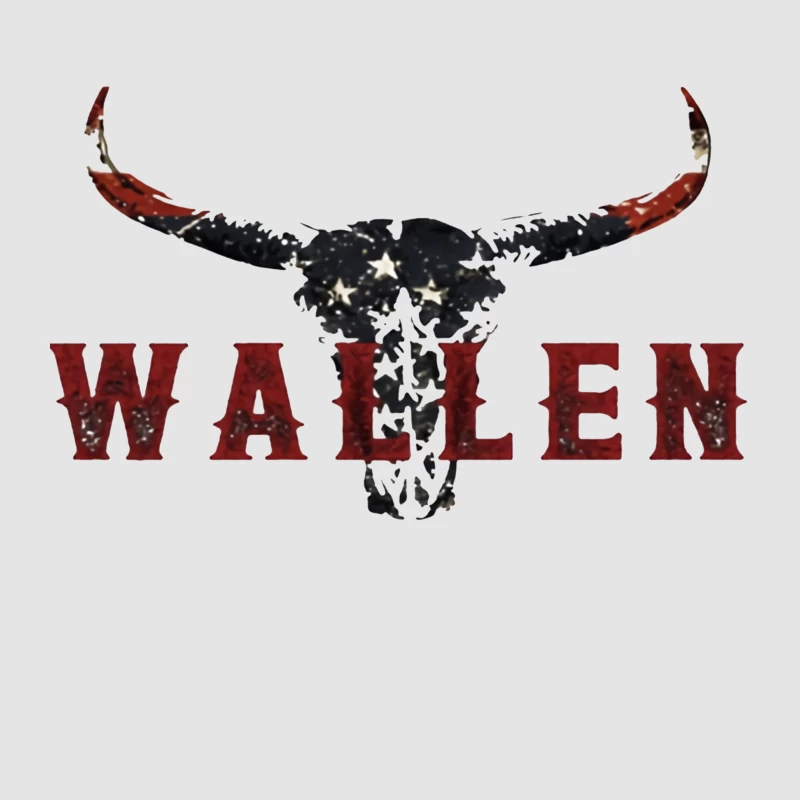 American Patriotic Western "Wallen" Logo with Flag-Patterned Bull Skull Male Pullover Hoodie