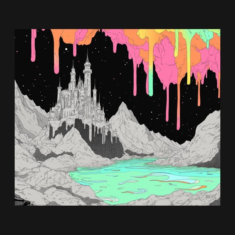 Psychedelic Fantasy Castle in Surreal Mountain Dreamscape Mouse Pad