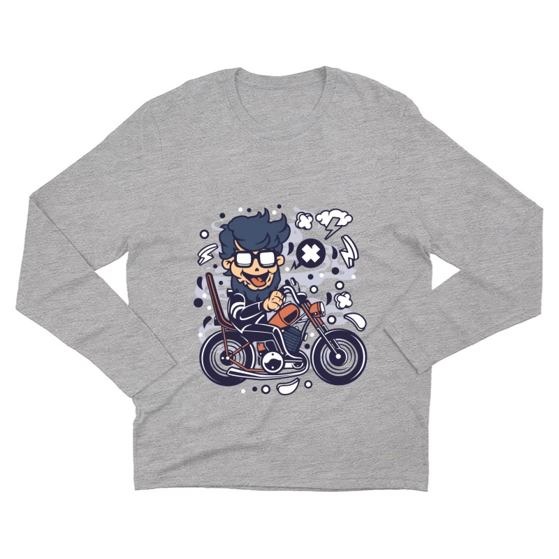 Motard cartoon amusant sur une moto Homme Manches Longues T-Shirt