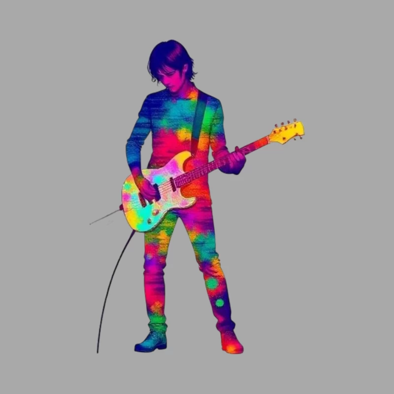 Colorful Musician Playing Electric Guitar Male Pullover Hoodie