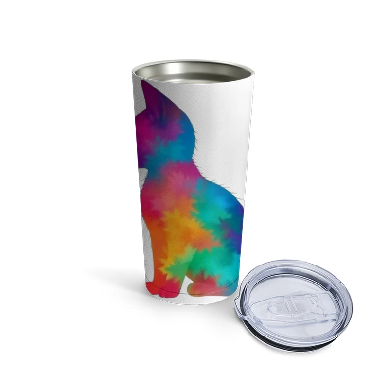 Rainbow Tie-Dye Cat Silhouette Art Travel Mug