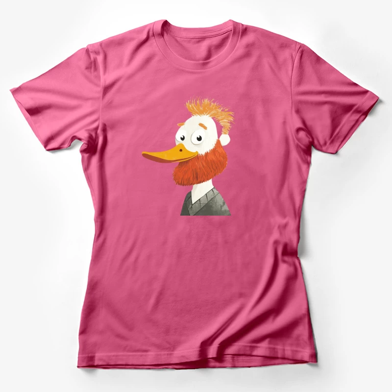 Quirky Duck Character with Orange Hair and Beard Illustration Female T-Shirt