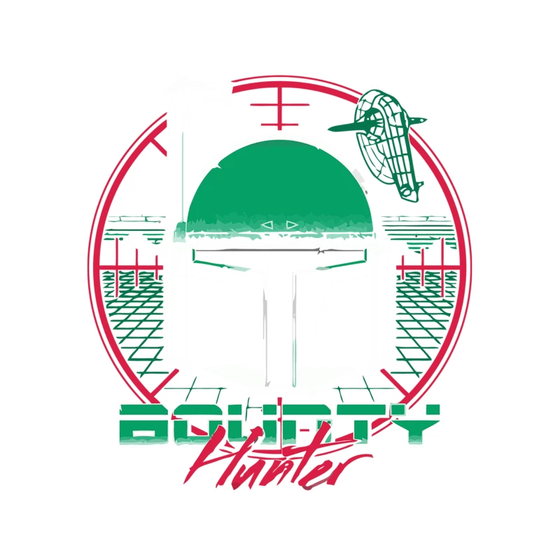 Futuristic Bounty Hunter Logo with Circular Design Tapestry