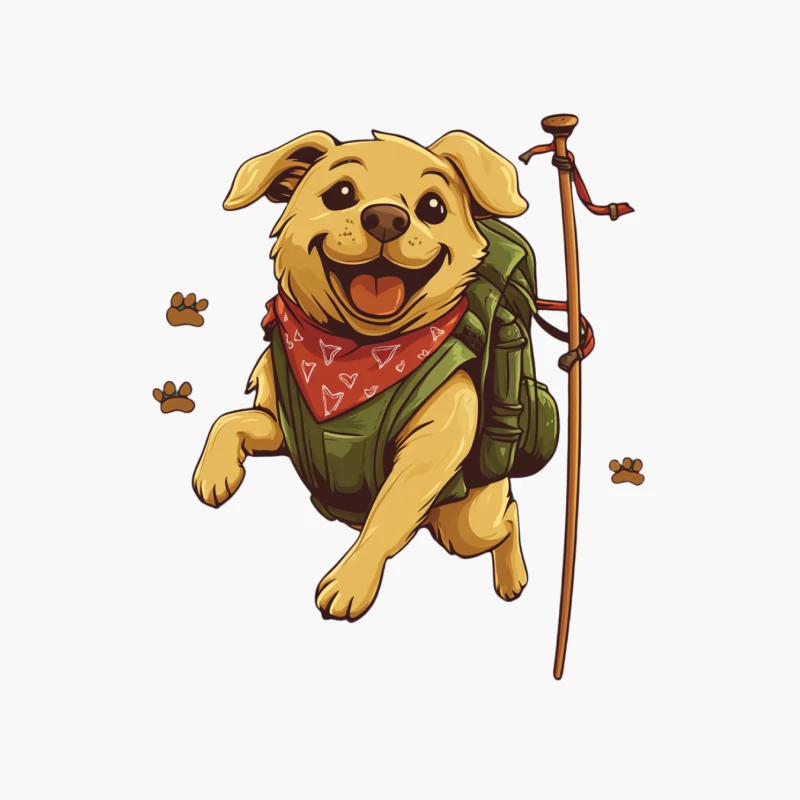 Happy Cartoon Dog Ready for Hiking Adventure Cotton Tote Bag