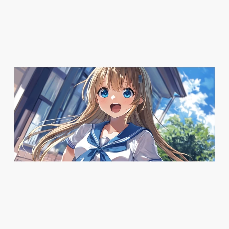 Cheerful Anime Schoolgirl on a Bright Urban Day Coffee Mug