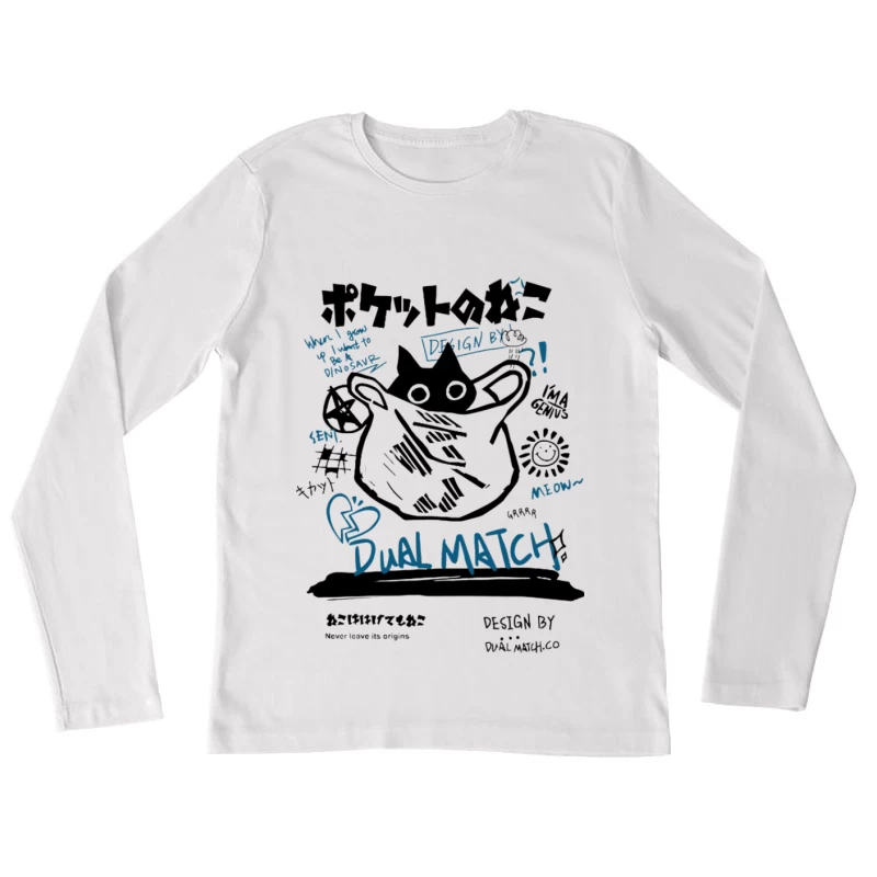 Dual Match Katzenzeichnung Damen Langarm T-Shirt