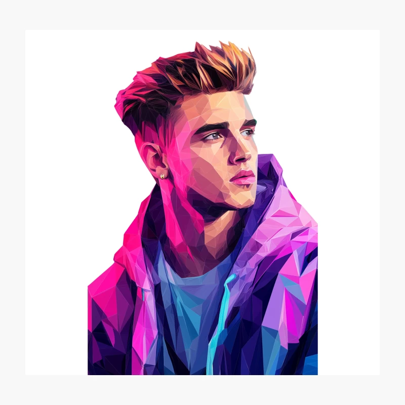 Vibrant Low Poly Male Portrait in Pink and Purple Throw Pillow