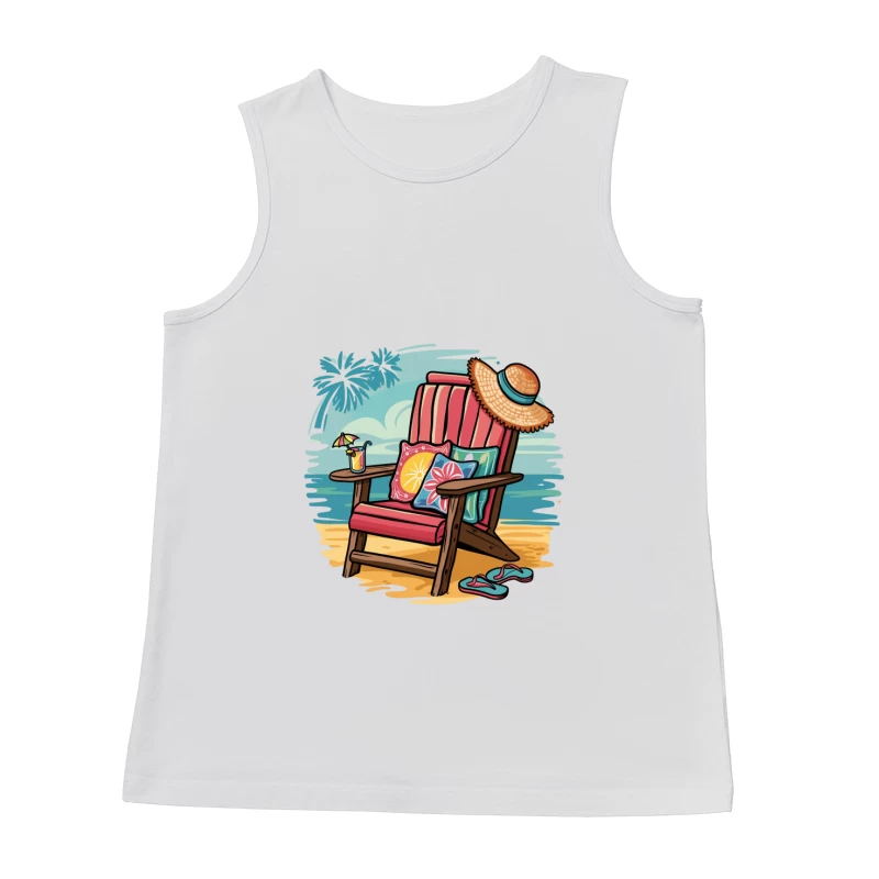 Relaxing Beach Chair Setup with Summer Accessories Male Tank Top