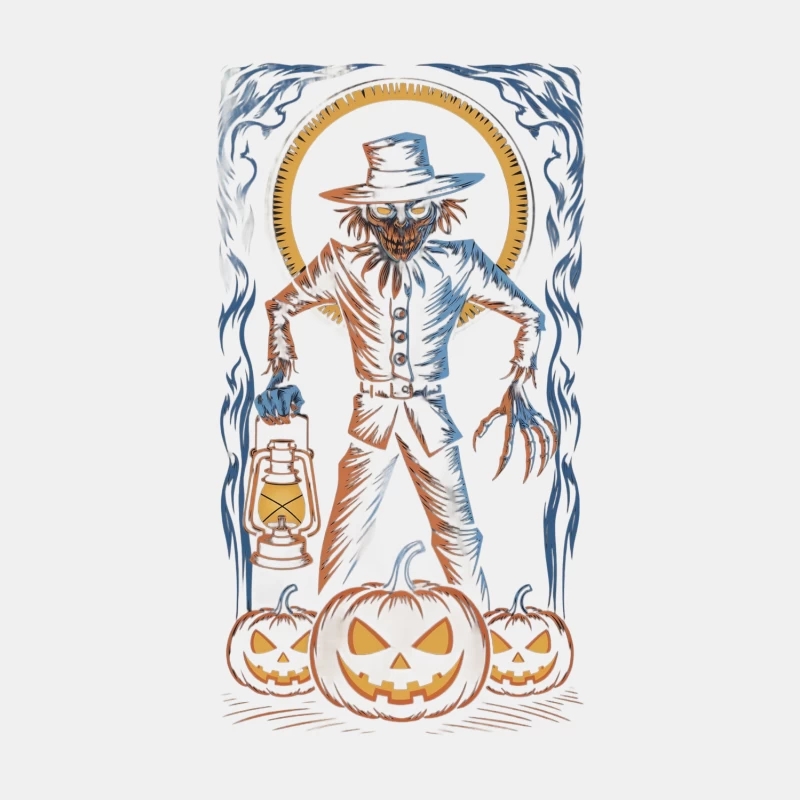 Spooky Scarecrow Halloween Illustration with Pumpkins and Lantern Male Tank Top