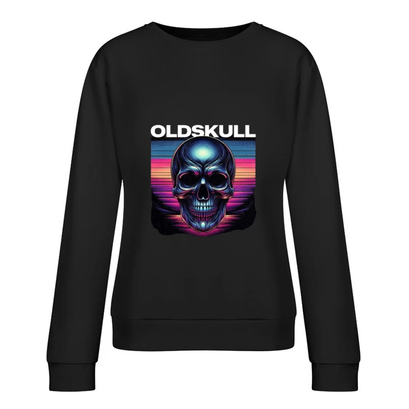 Retro Synthwave Neon Skull Artwork Female Pullover Sweatshirt