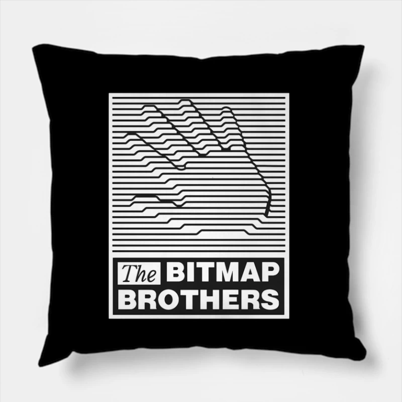 Bitmap Brothers Logo with Striped Hand Optical Illusion Throw Pillow