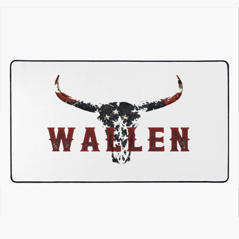 American Patriotic Western "Wallen" Logo with Flag-Patterned Bull Skull Desk Mat