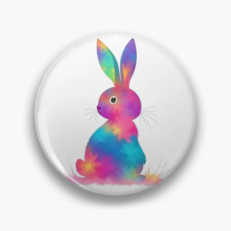 Whimsical Rainbow Watercolor Bunny Illustration Pin