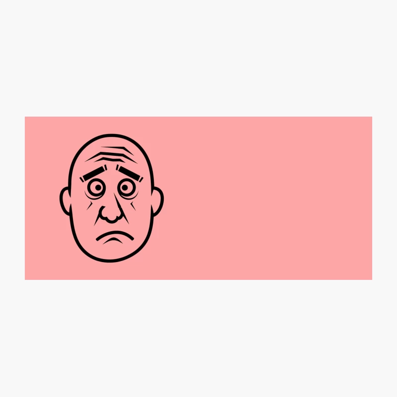 Simple Black and White Cartoon of Sad Bald Face with Worried Expression Coffee Mug