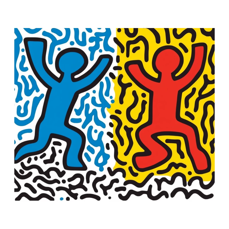 Keith Haring-Inspired Pop Art: Vibrant Dancing Figures Tapestry