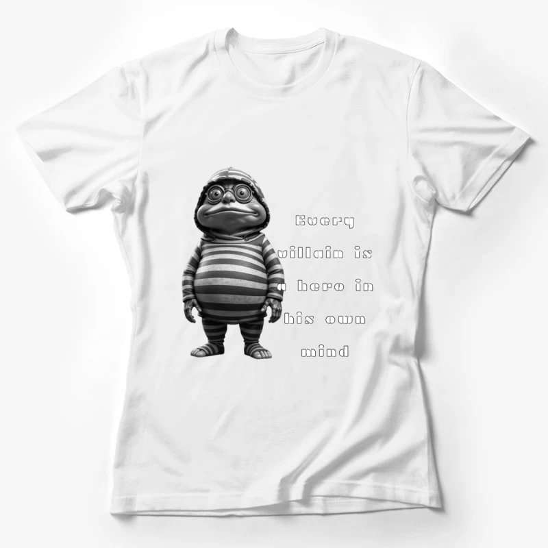 Quirky Cartoon Dinosaur in Striped Outfit and Glasses Female T-Shirt