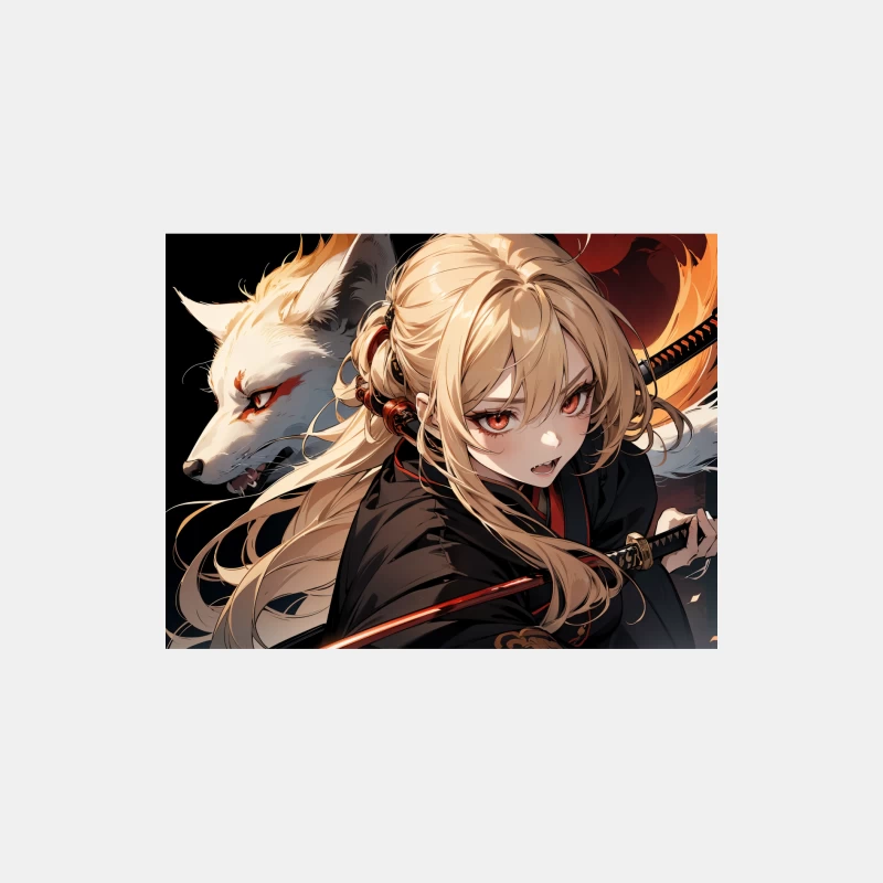 Blonde Anime Warrior with Wolf and Sword in Fantasy Setting Male Tank Top