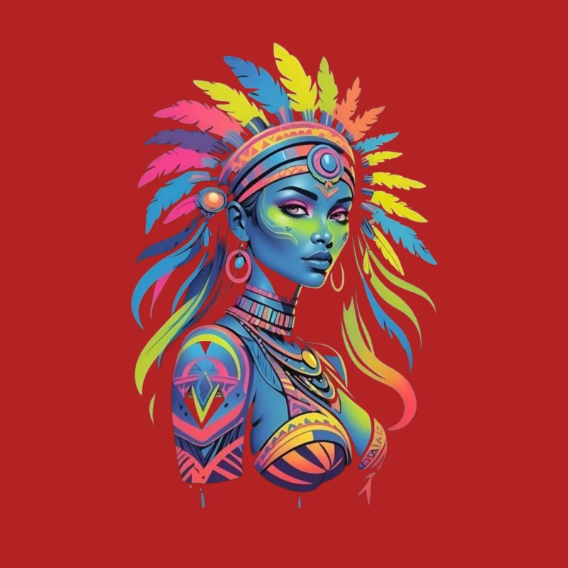 Colorful Tribal Portrait with Headdress Male T-Shirt