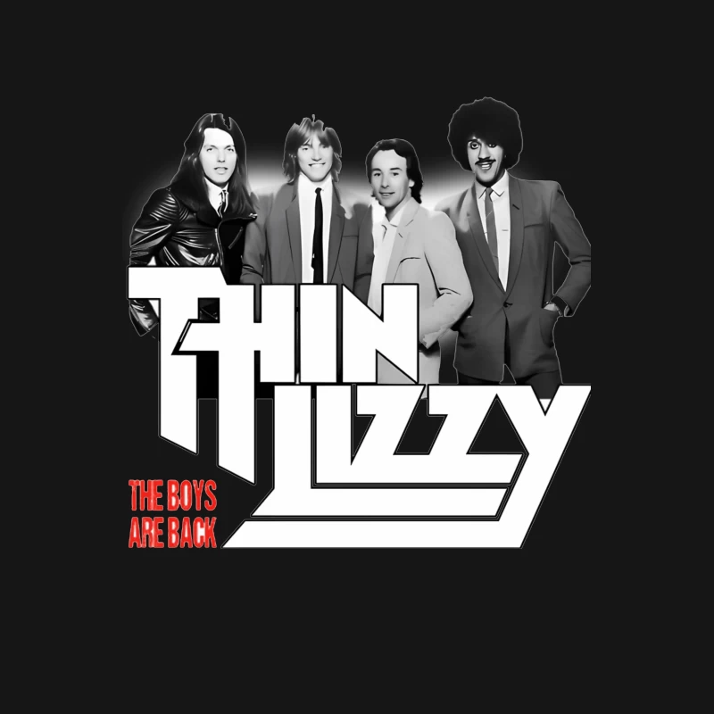 Thin Lizzy "The Boys Are Back" Album Cover - Classic Rock Band Portrait in Black and White Male T-Shirt