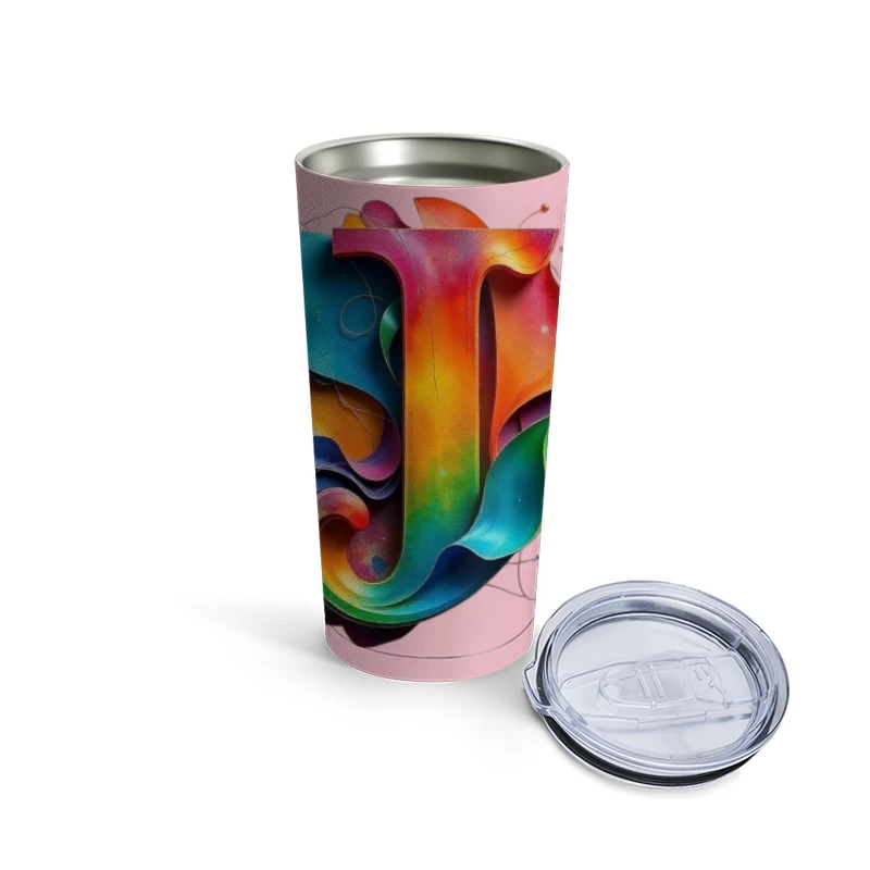 3D Colorful Abstract Typography Letter J Design Travel Mug