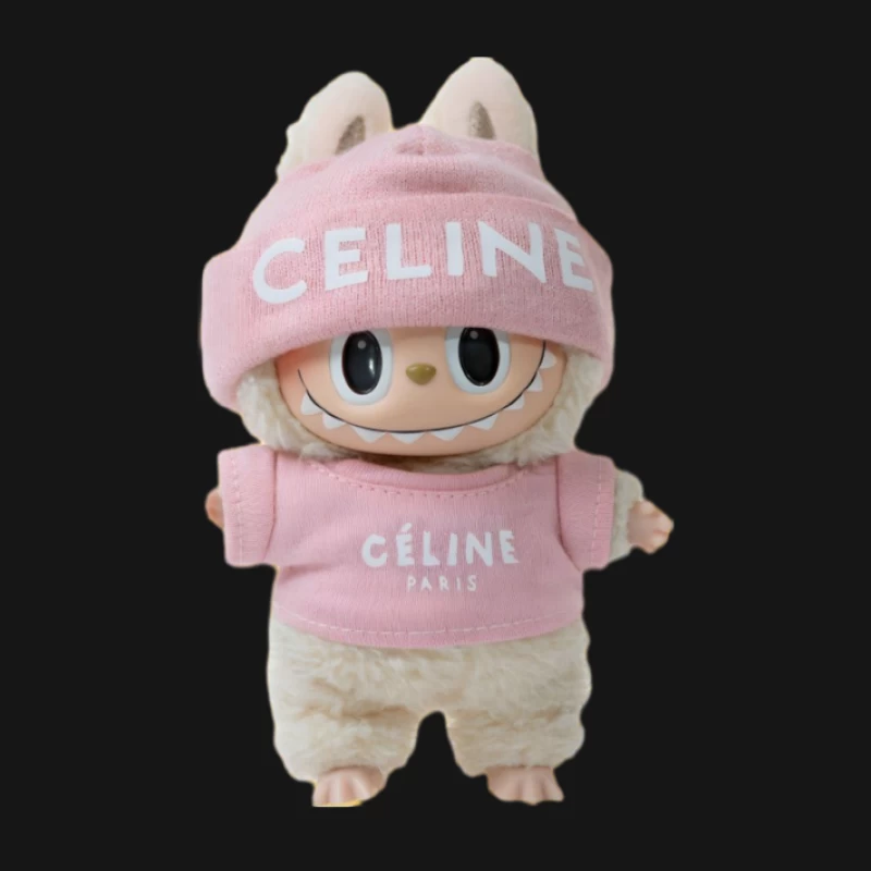 Kuscheltier mit rosa Outfit von Celine Herren Langarm T-Shirt