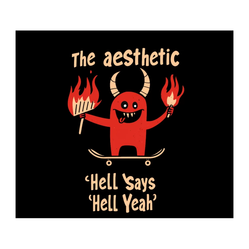 Playful Skateboarding Devil: An Aesthetic Humor Illustration Tapestry