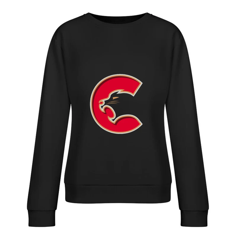 Red Cougar Letter C Sports Logo Design Female Pullover Sweatshirt