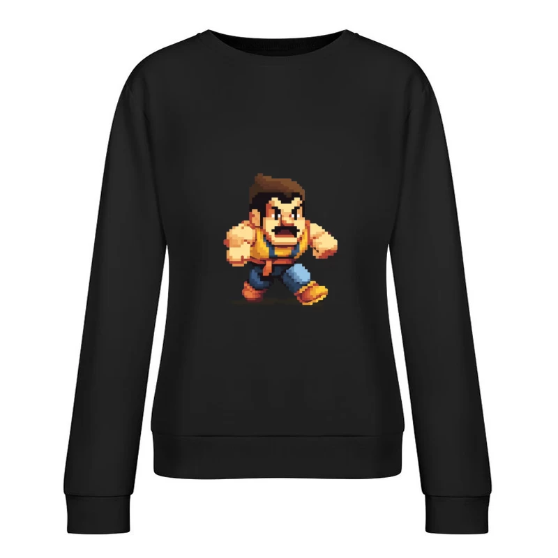 Retro Fighting Game Character in Pixel Art Style Female Pullover Sweatshirt