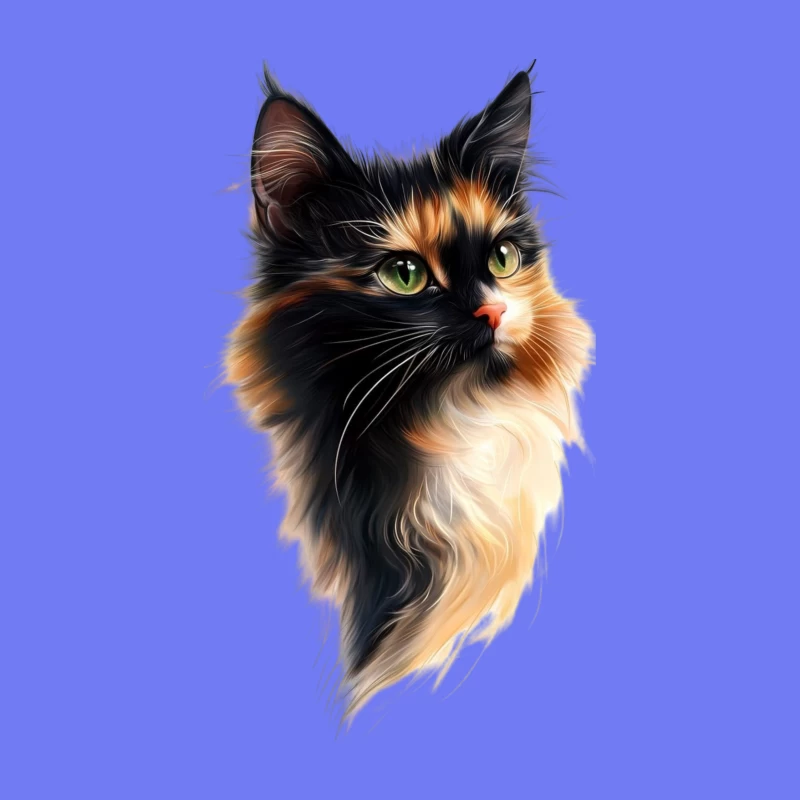 Stunning Portrait of a Fluffy Multicolored Cat Throw Pillow