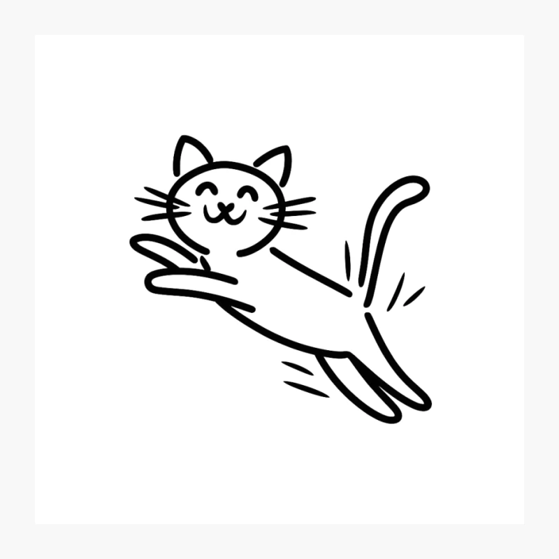 Playful Cartoon Cat Jumping: Simple Line Art Drawing Pin