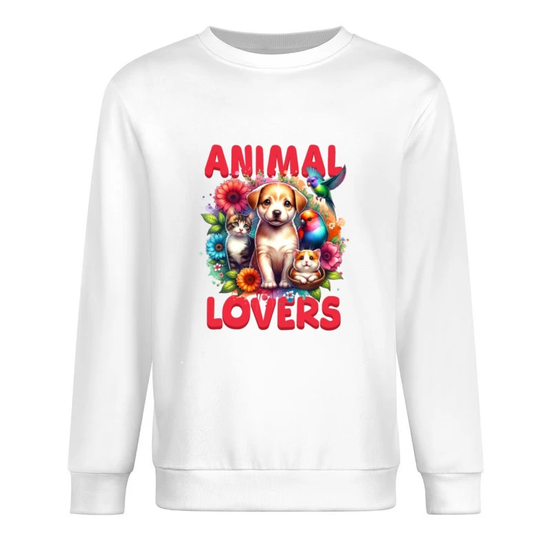 Amoureux des animaux avec chien, chat et fleurs Homme Sweat-shirt à enfiler