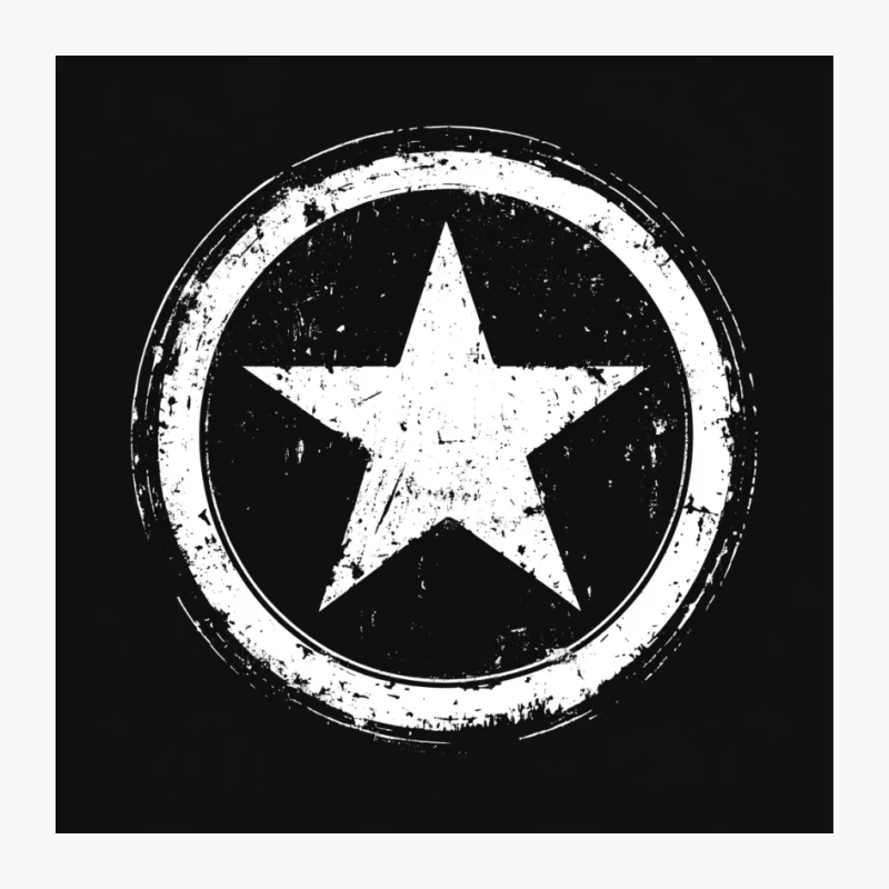 Distressed Star Symbol in Circle: Black and White Grunge Emblem Pin