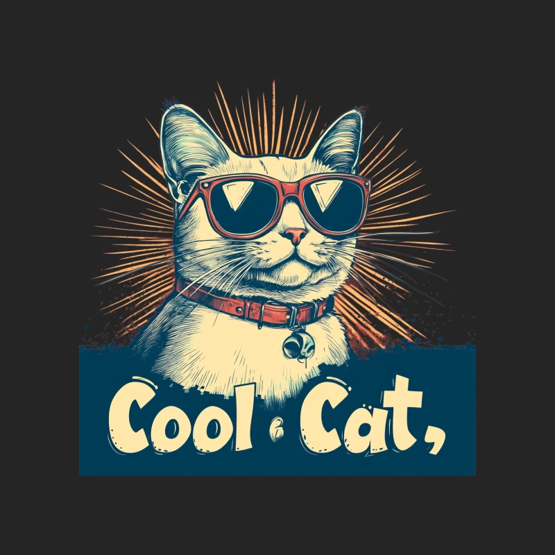 Cool Cat: Stylish Feline Illustration with Sunglasses Female Pullover Sweatshirt